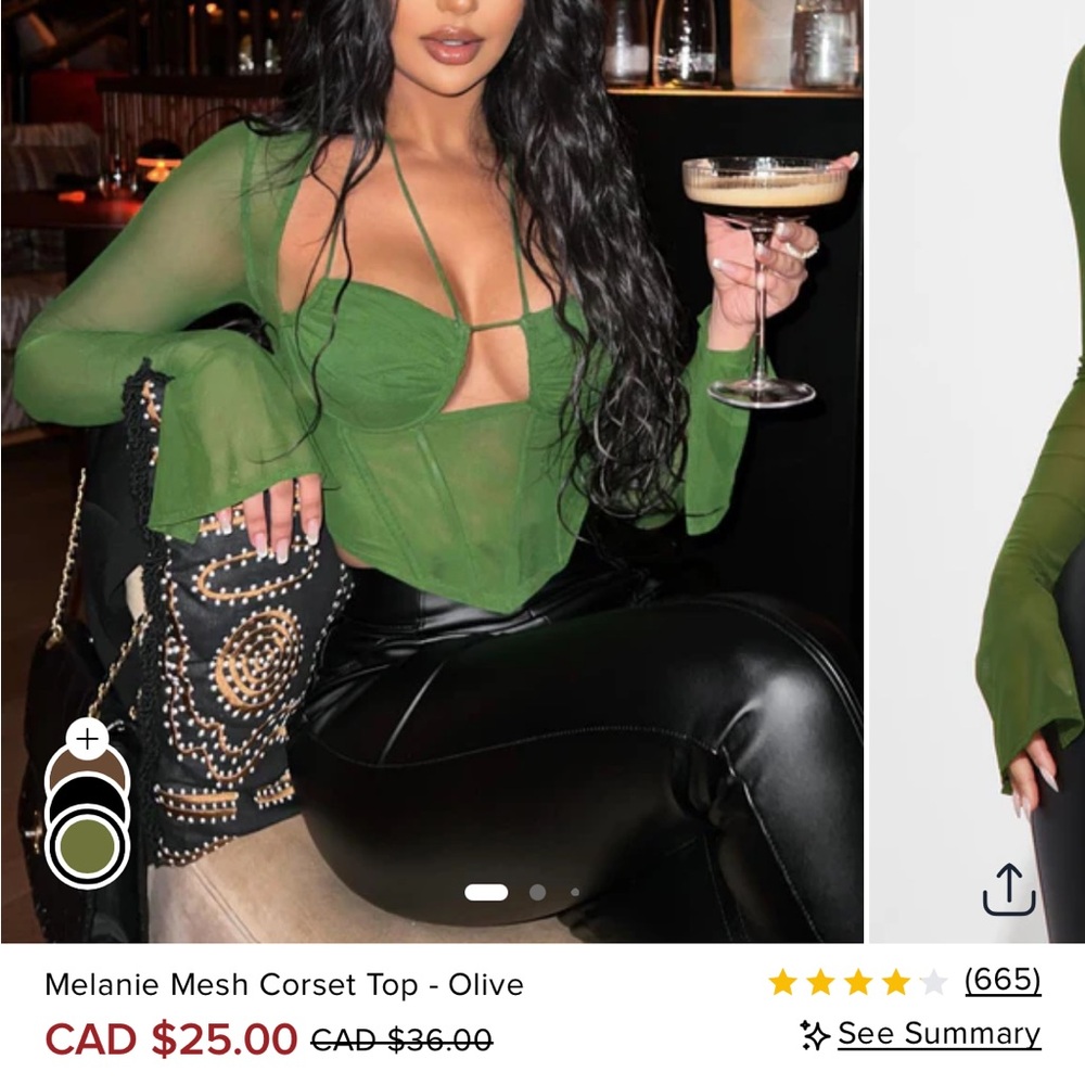Fashion Nova long sleeve Green Mesh Corset Top